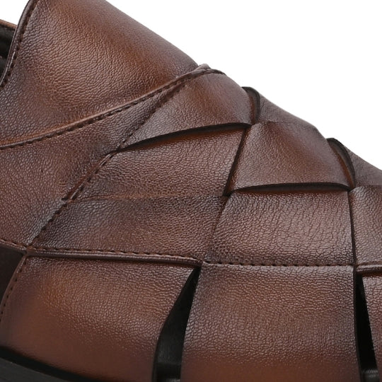 Hirolas Men's Peshawari Shoe Style Vegan Leather Roman Ethnic Sandal | Premium Party Wear - Brown