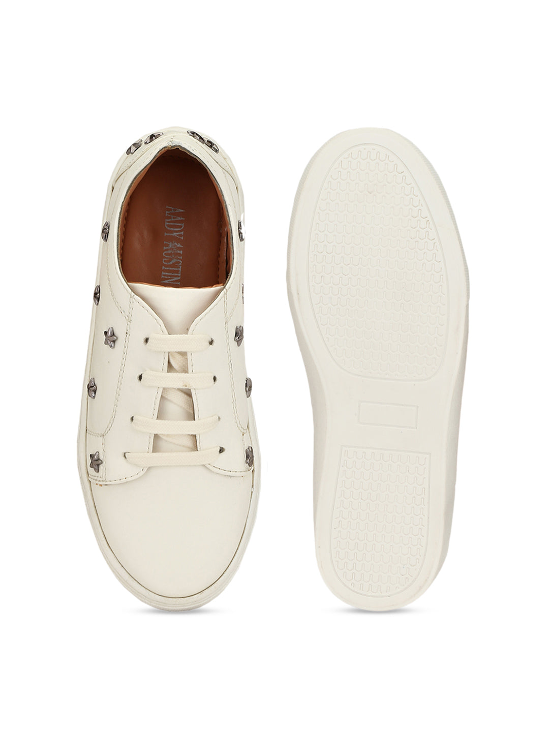 Aady Austin Women White Star studded Lace-Up Sneaker_Shoes (AUS195003)