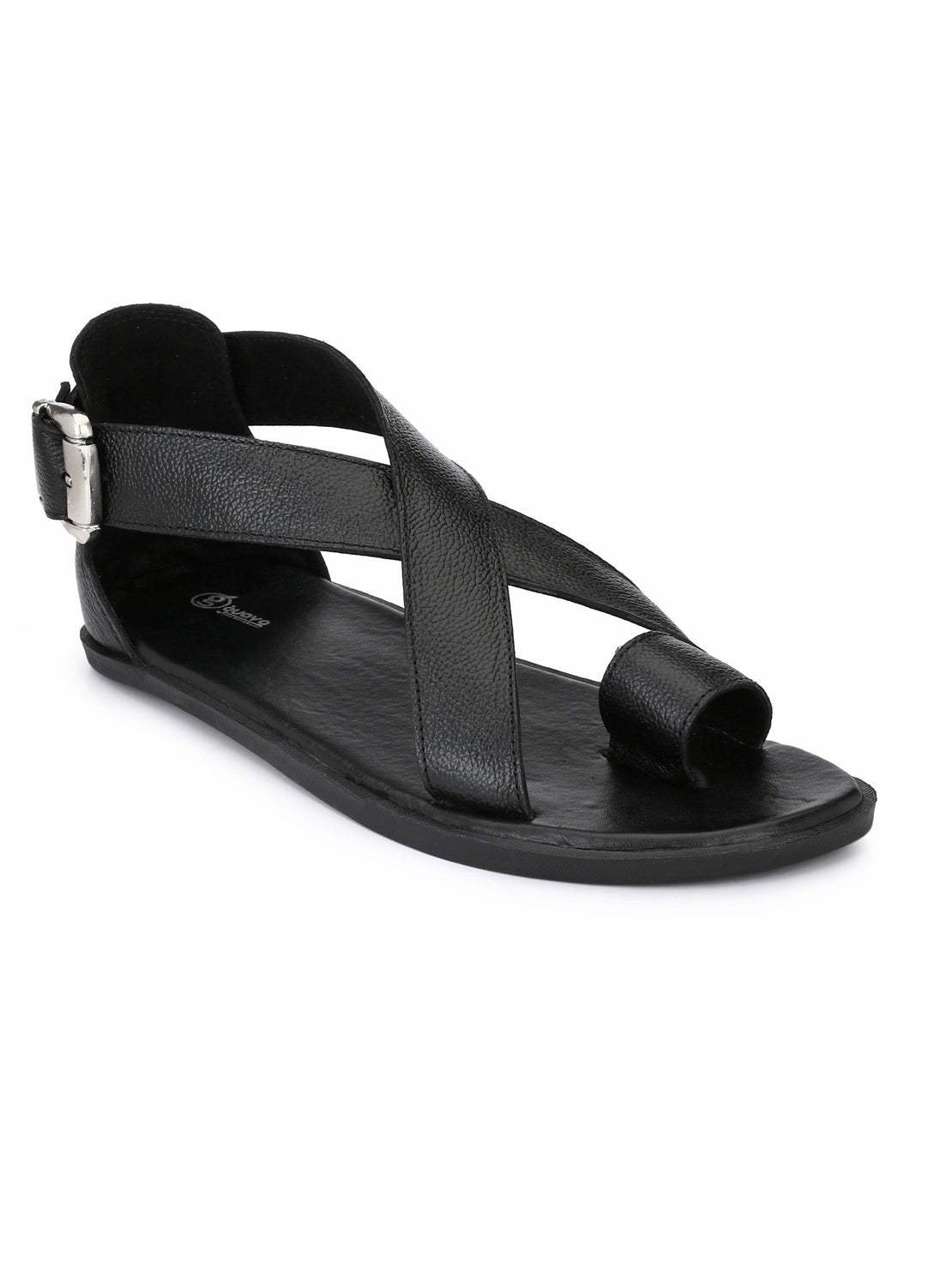 Guava Men Anti-Sweat Leather Black Sandals (GV15JA555)