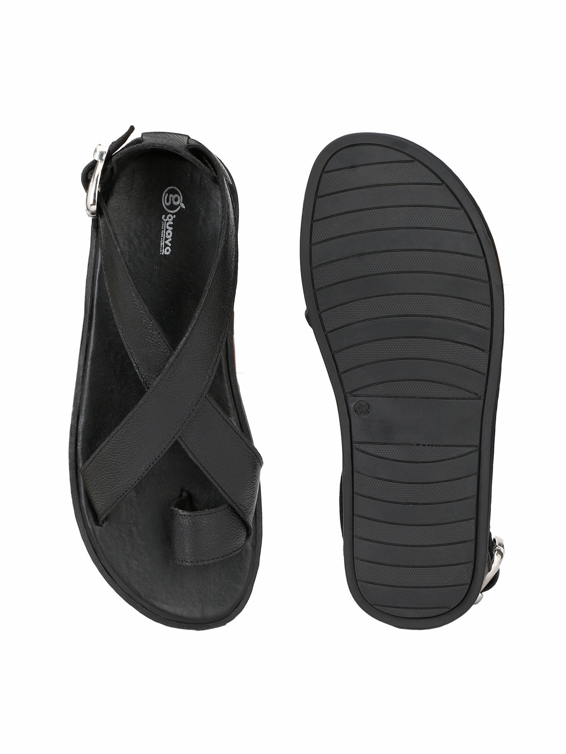 Guava Men Anti-Sweat Leather Black Sandals (GV15JA555)