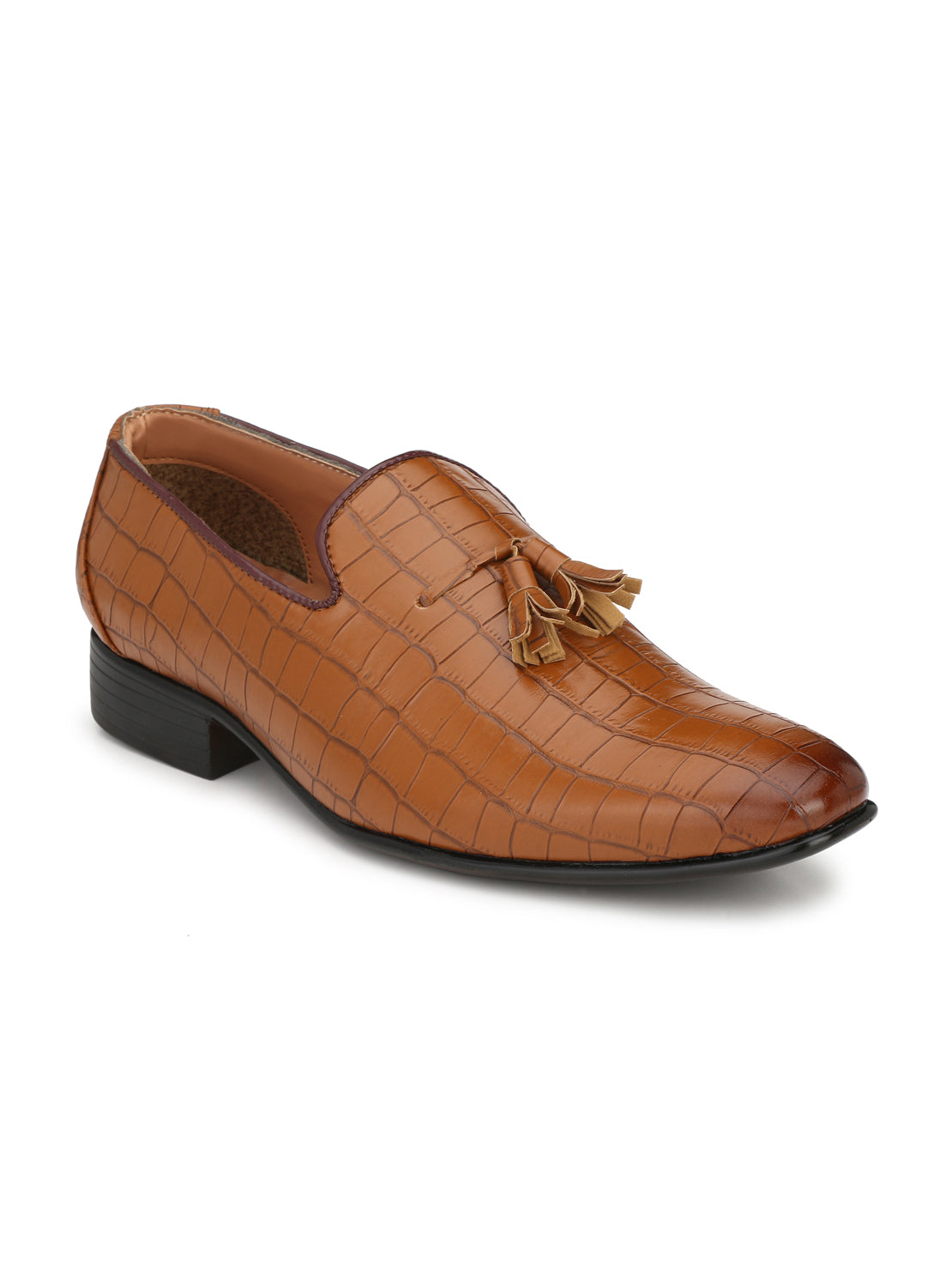 Guava Men's Tan Croco Textured Slip On Semi Formal Shoes (GV15JA653)