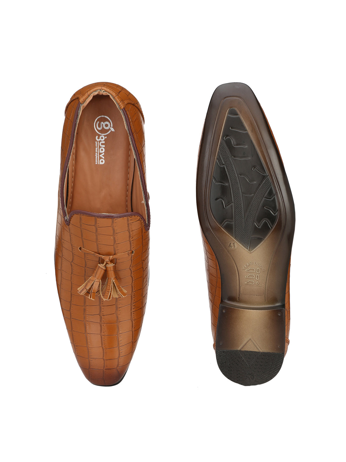 Guava Men's Tan Croco Textured Slip On Semi Formal Shoes (GV15JA653)