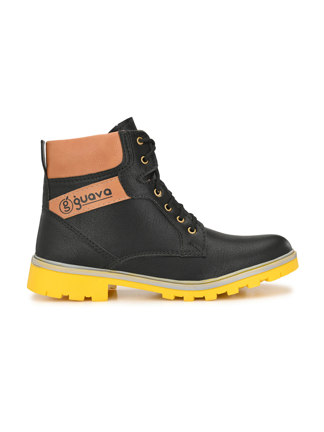 Guava Men's Black Plain derby Boots (GV15JA689)
