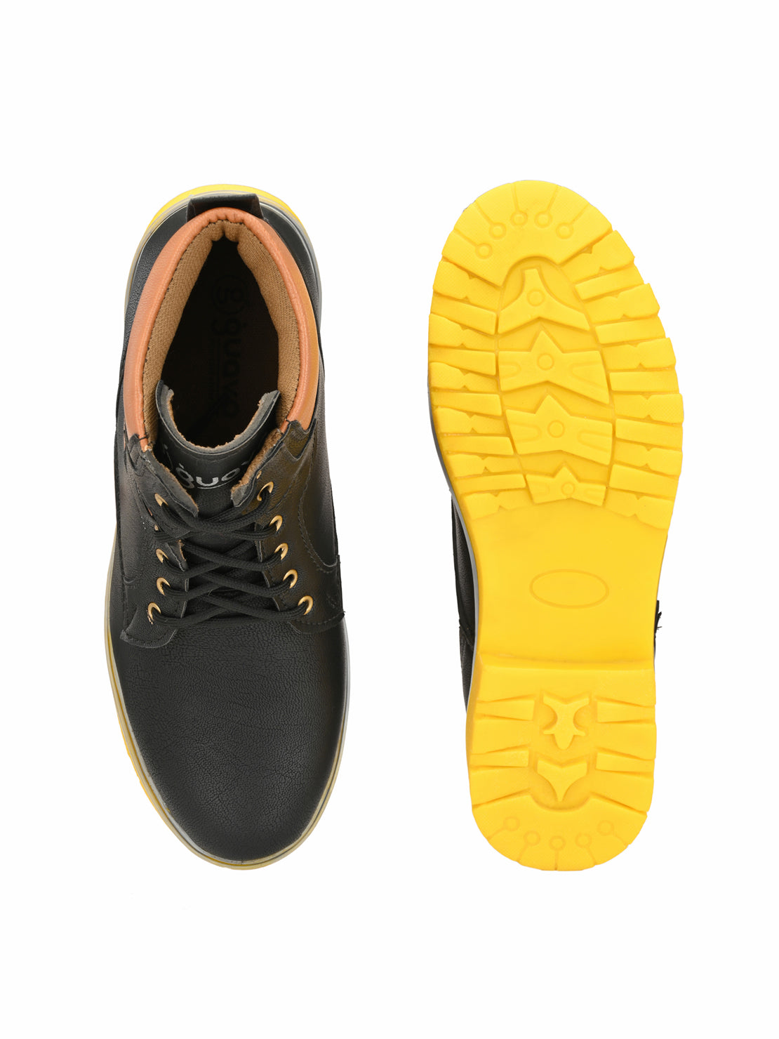 Guava Men's Black Plain derby Boots (GV15JA689)