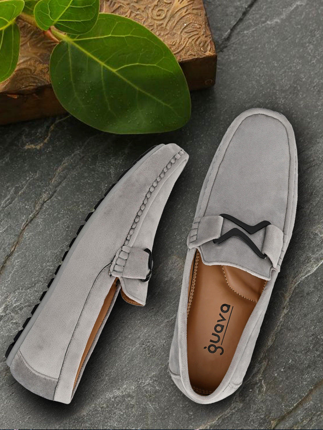 Guava Men's Grey Charming Velvet Slip On Loafers (GV15JA724)