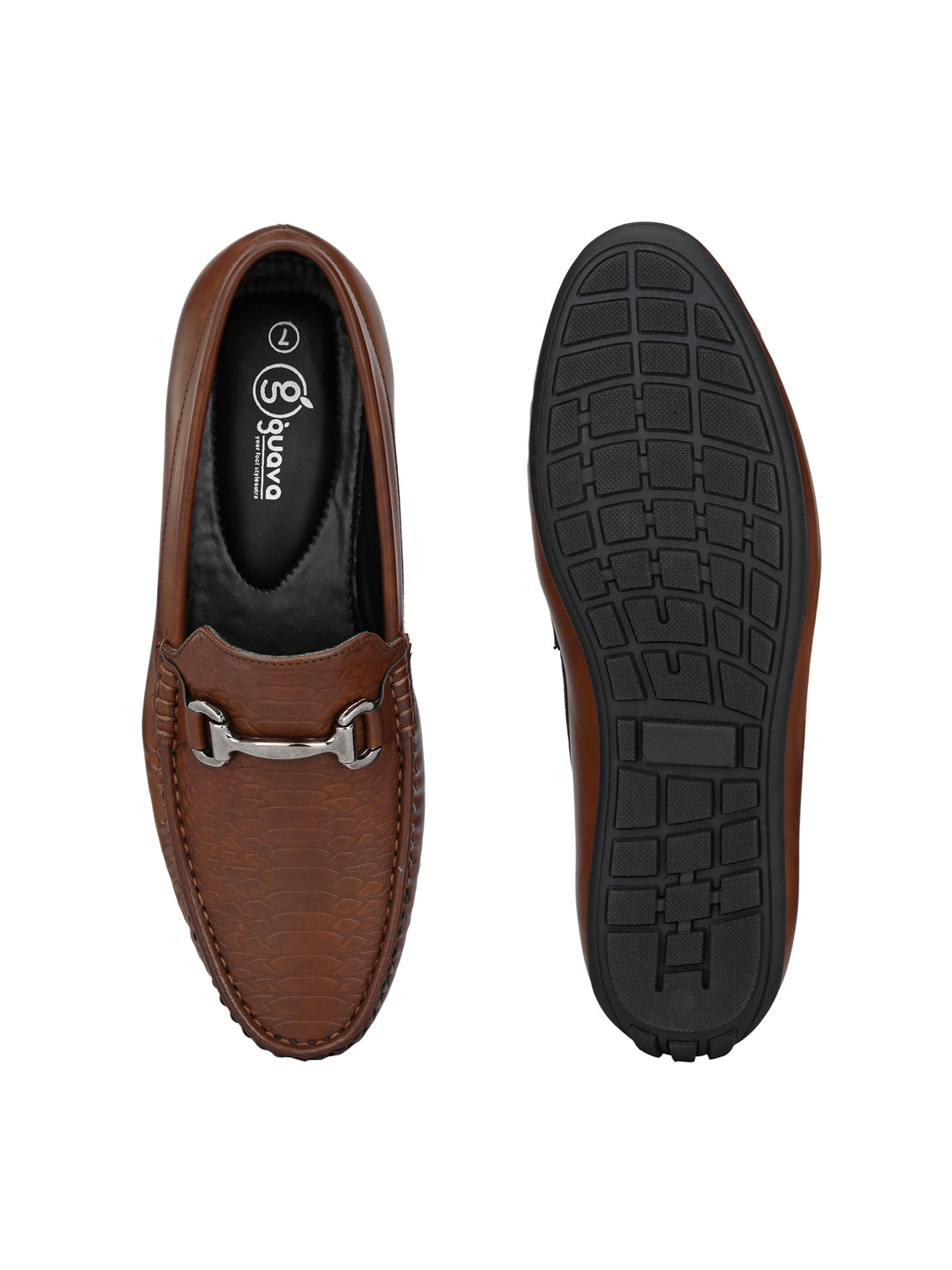 Guava Men's Brown Textured Embossed Slip On Driving Loafers (GV15JA743)