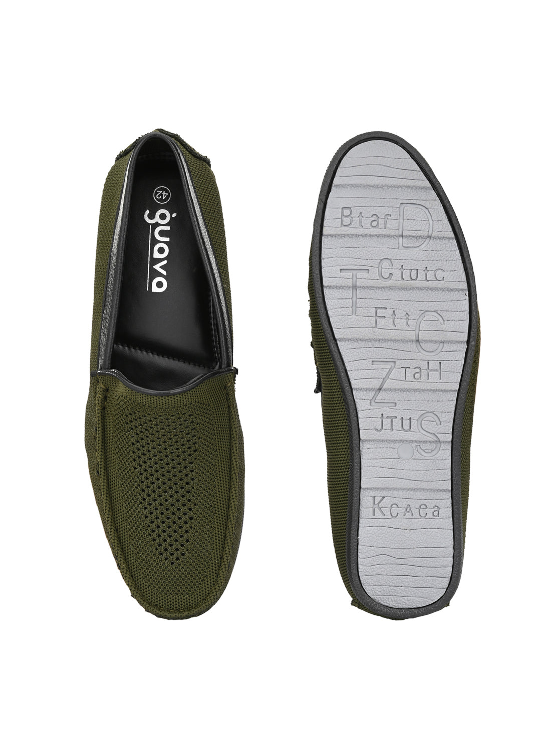 Guava Men's Olive Knitted Slip On Driving Loafers (GV15JA761)