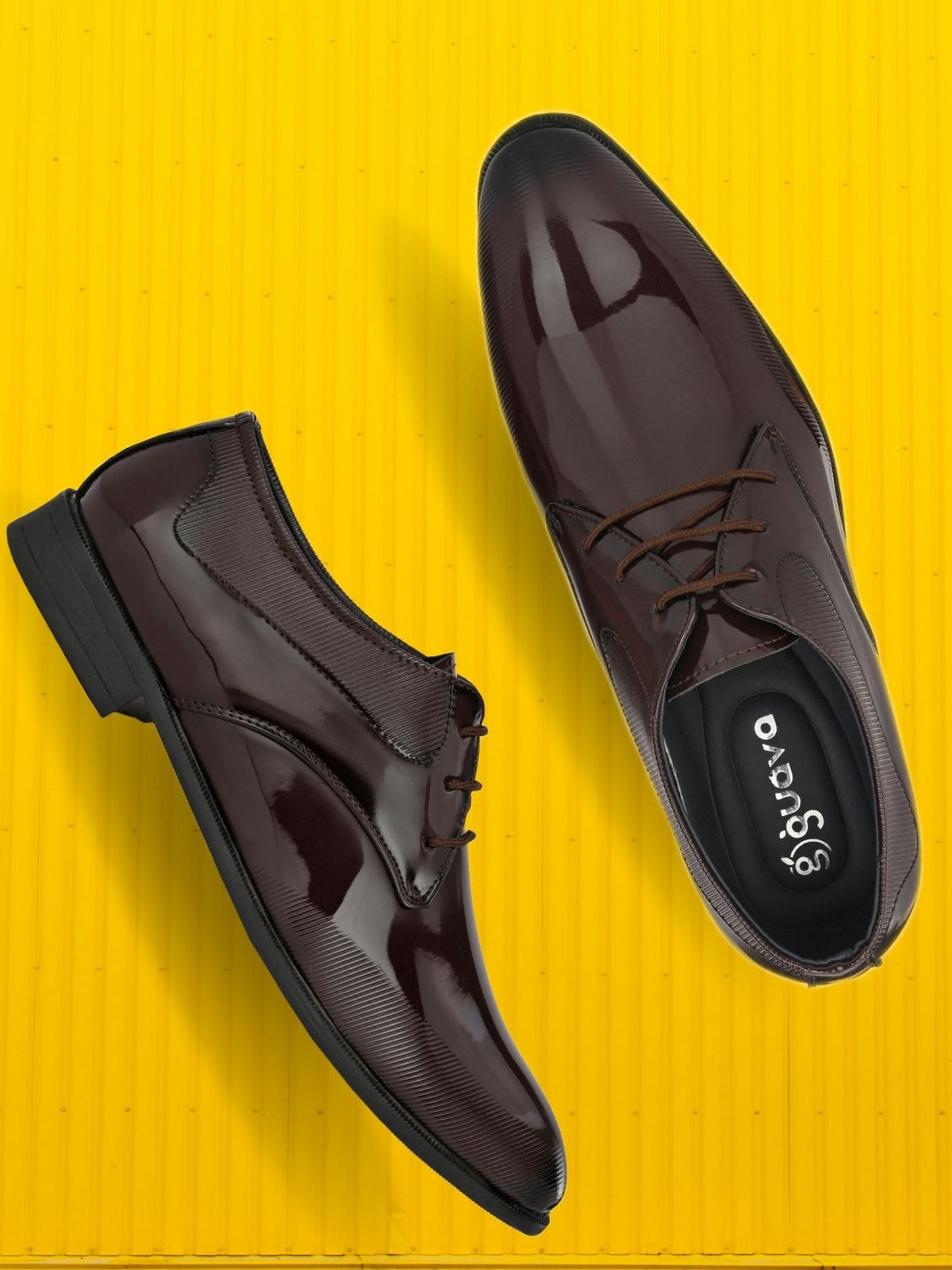 Guava Men's Brown Patent Derby Lace Up Formal Shoes (GV15JA795)