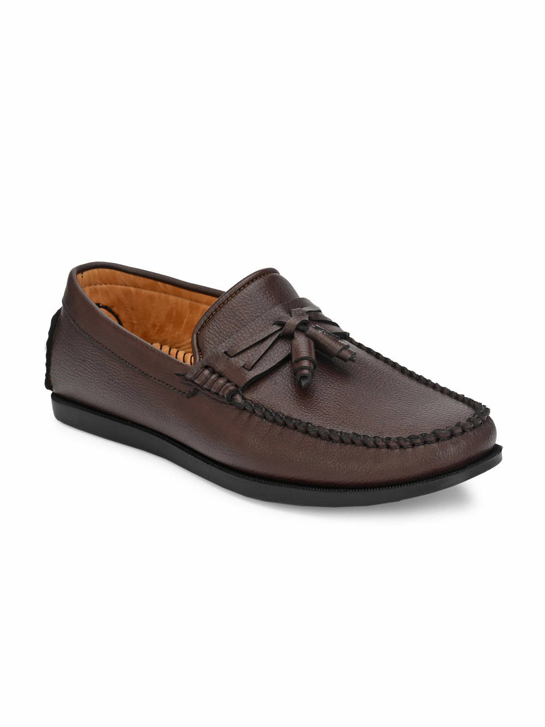 Guava Men's Brown Textured Embossed 360 Flexible Slip On Driving Loafers (GV20JA715)