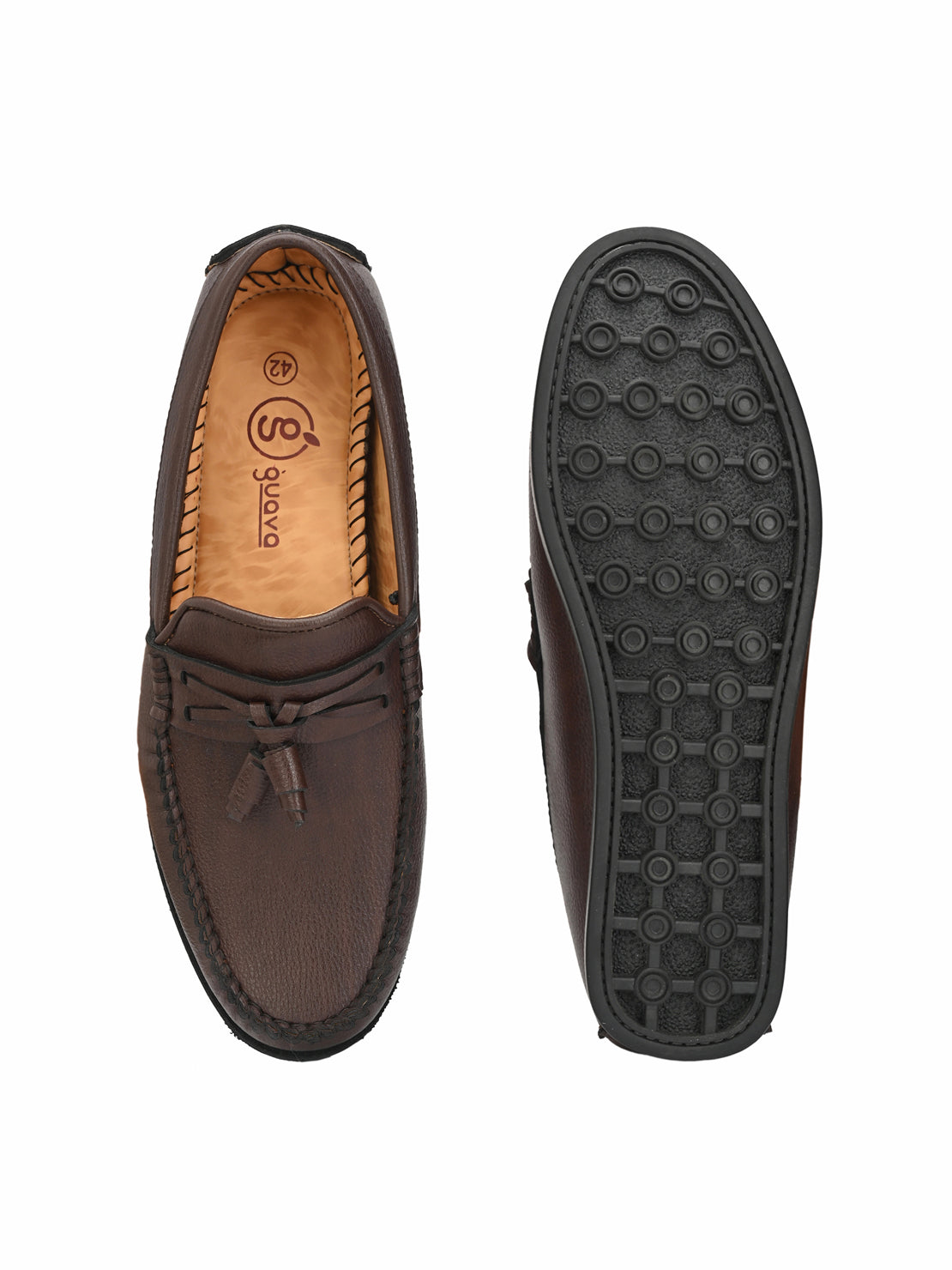 Guava Men's Brown Textured Embossed 360 Flexible Slip On Driving Loafers (GV20JA715)