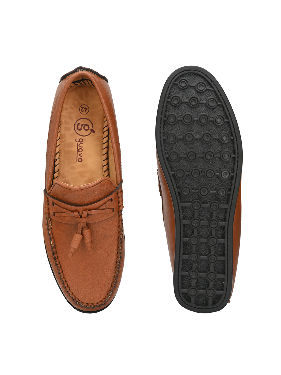 Guava Men's Tan Textured Embossed 360 Flexible Slip On Driving Loafers (GV20JA716)