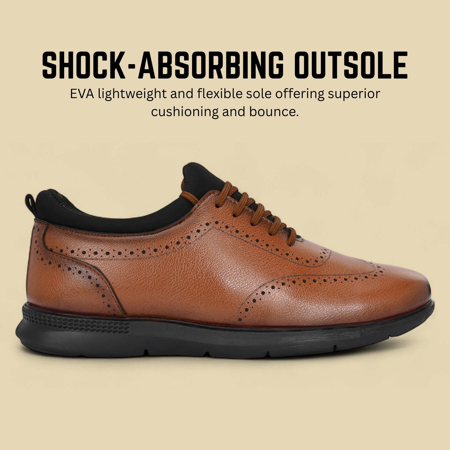 Guava Men's Featherwalk Lightweight Tan Brogue Semi Fromal Shoes GV25JA898