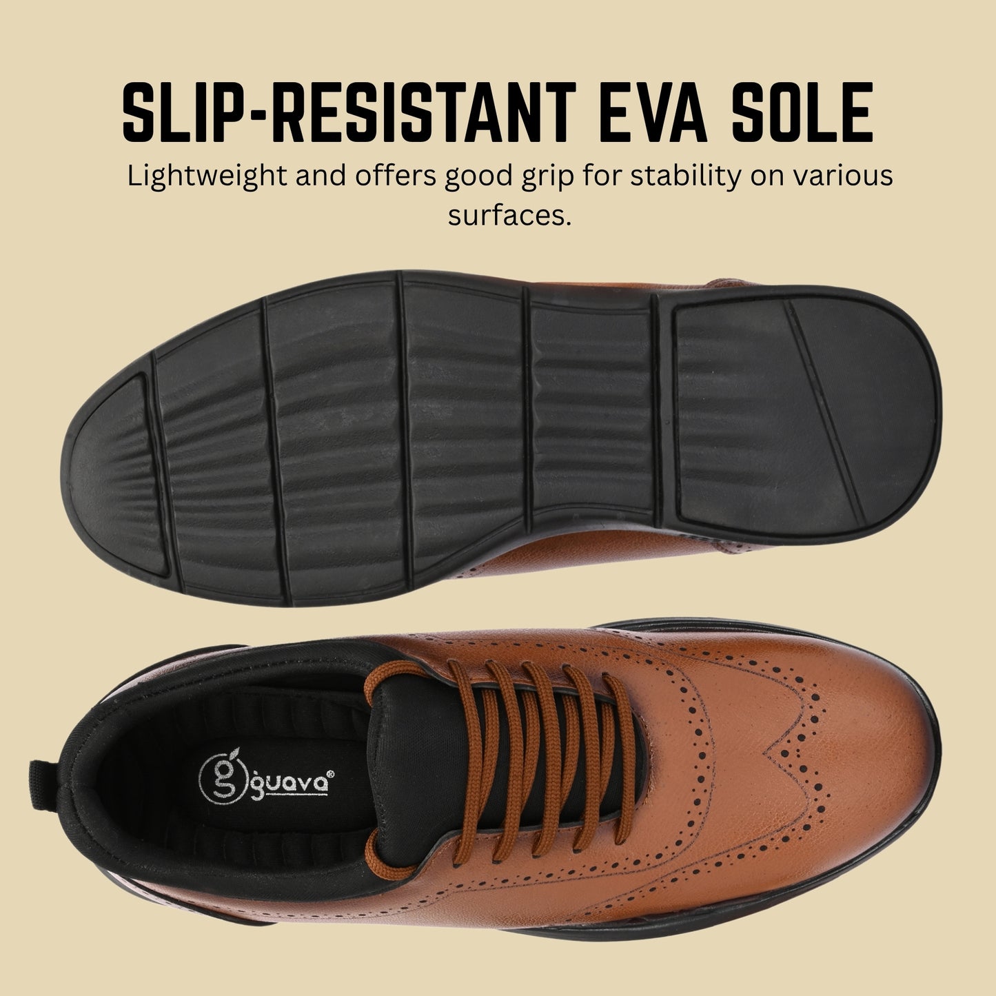 Guava Men's Featherwalk Lightweight Tan Brogue Semi Fromal Shoes GV25JA898