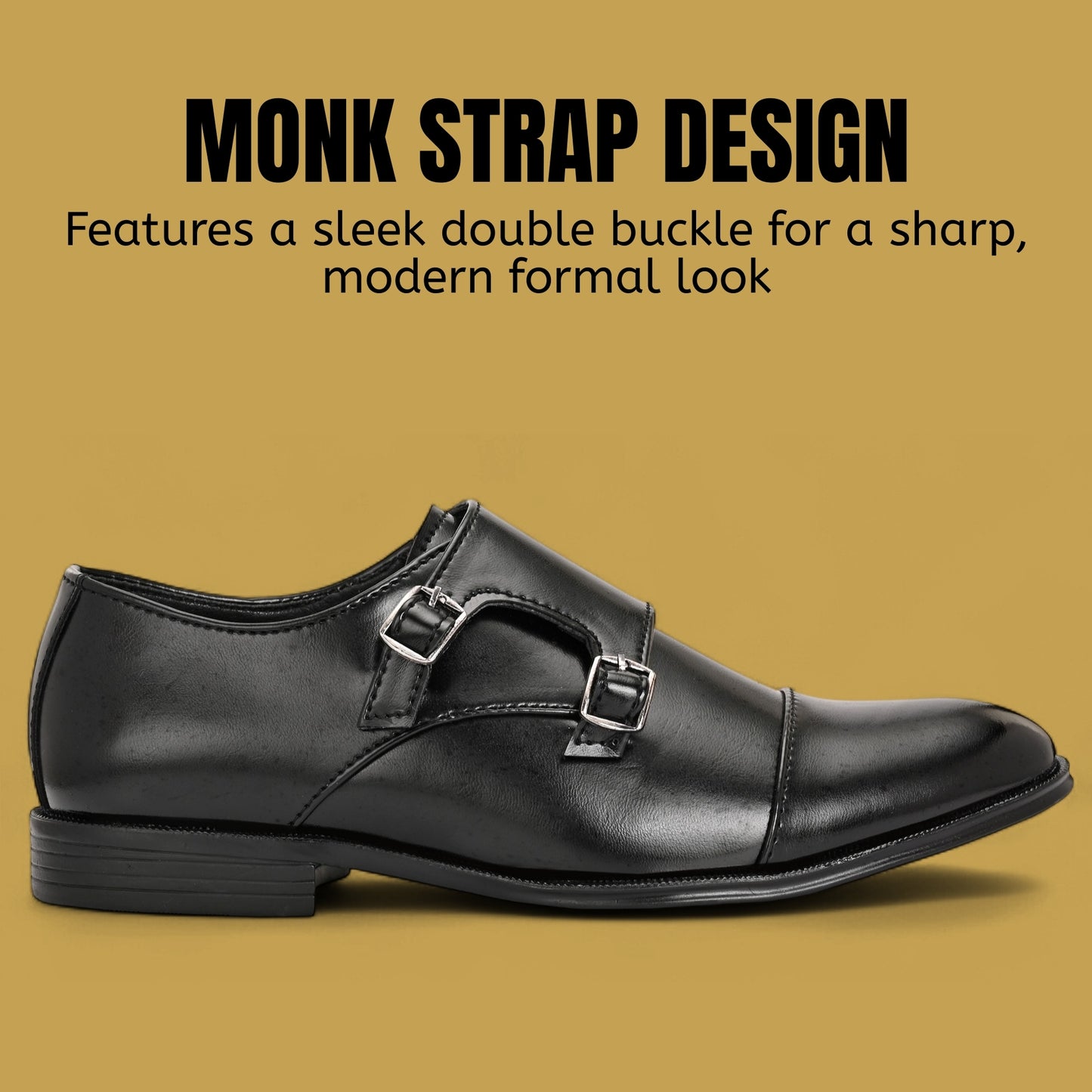 Guava Synthetic Leather Toecap Double Strap Black Monk Formal Shoes for Men's GV25JA899