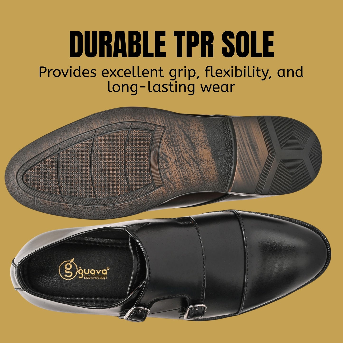Guava Synthetic Leather Toecap Double Strap Black Monk Formal Shoes for Men's GV25JA899