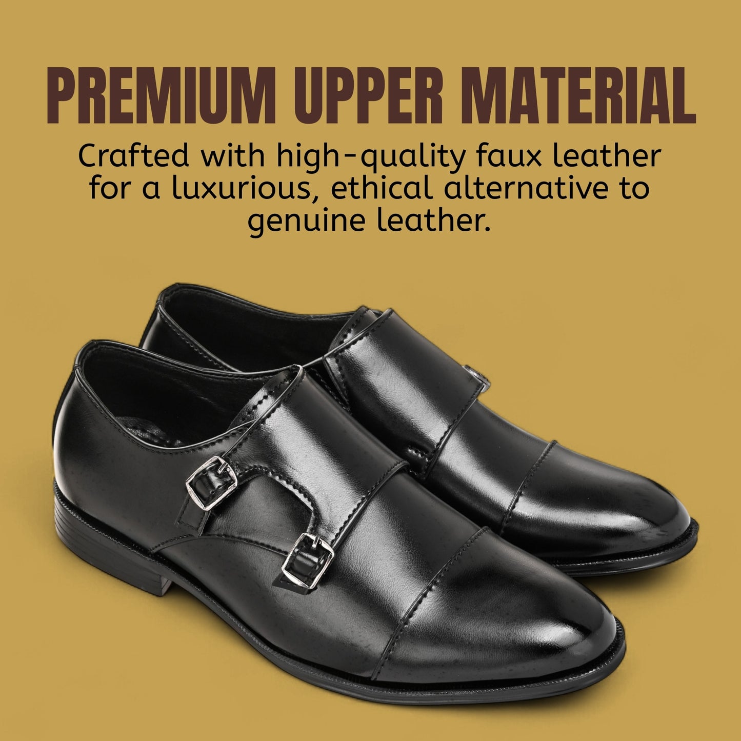 Guava Synthetic Leather Toecap Double Strap Black Monk Formal Shoes for Men's GV25JA899