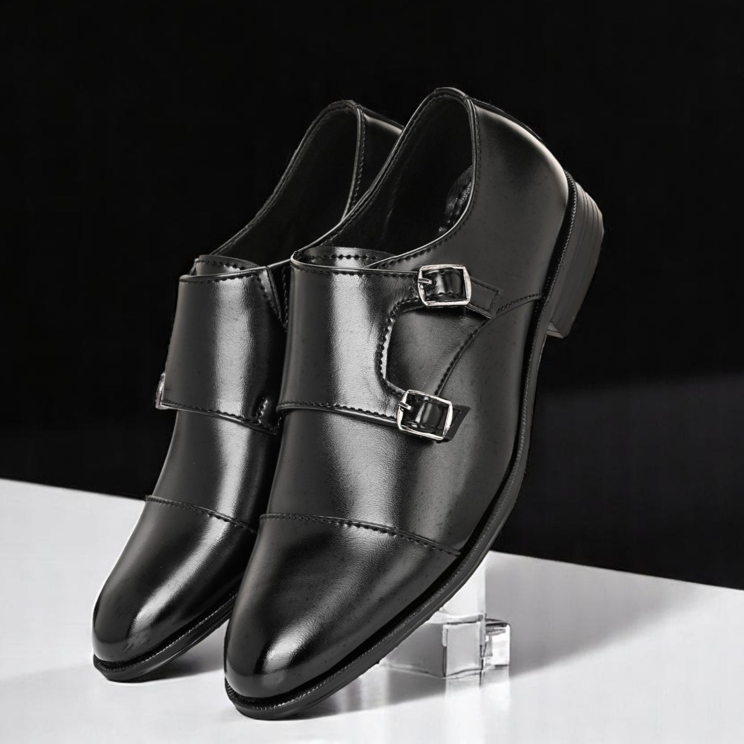 Guava Synthetic Leather Toecap Double Strap Black Monk Formal Shoes for Men's GV25JA899