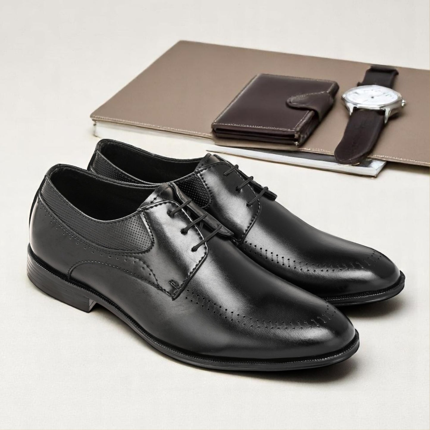 Guava Faux Leather Derby Black Lace up Formal Shoes for Men's GV25JA901