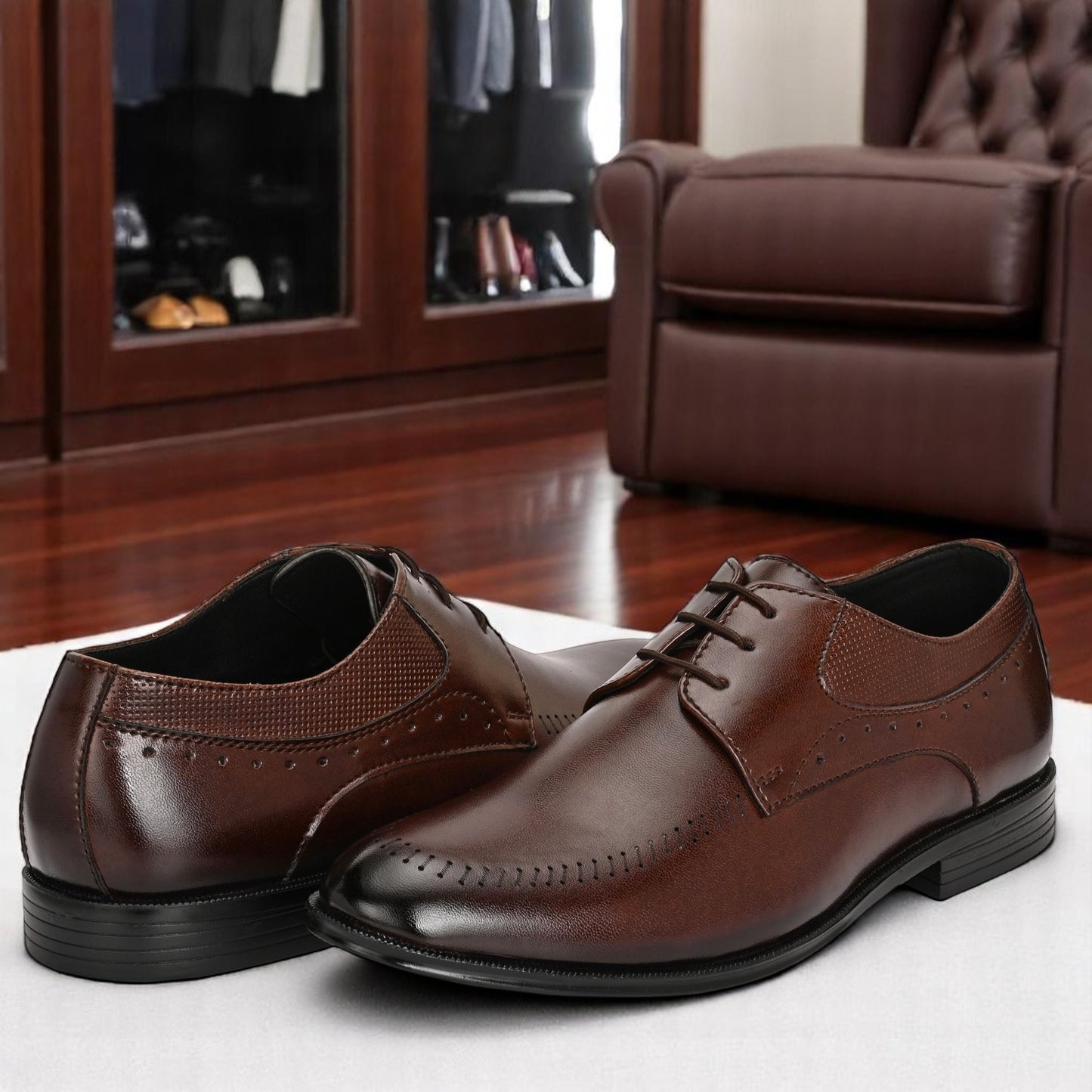 Guava Faux Leather Derby Brown Lace up Formal Shoes for Men's GV25JA902