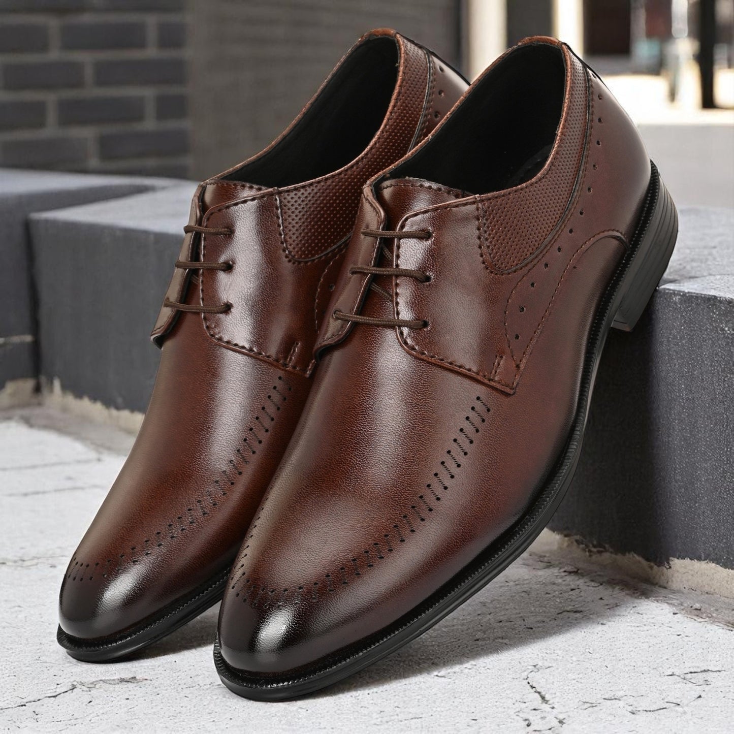 Guava Faux Leather Derby Brown Lace up Formal Shoes for Men's GV25JA902
