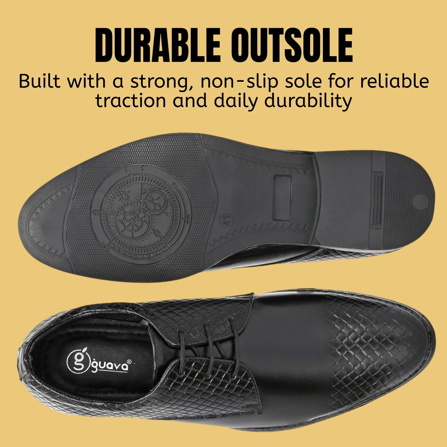Guava Leather Derby Black Lace-Up Semi Formal Shoes for Men's GV25JA903