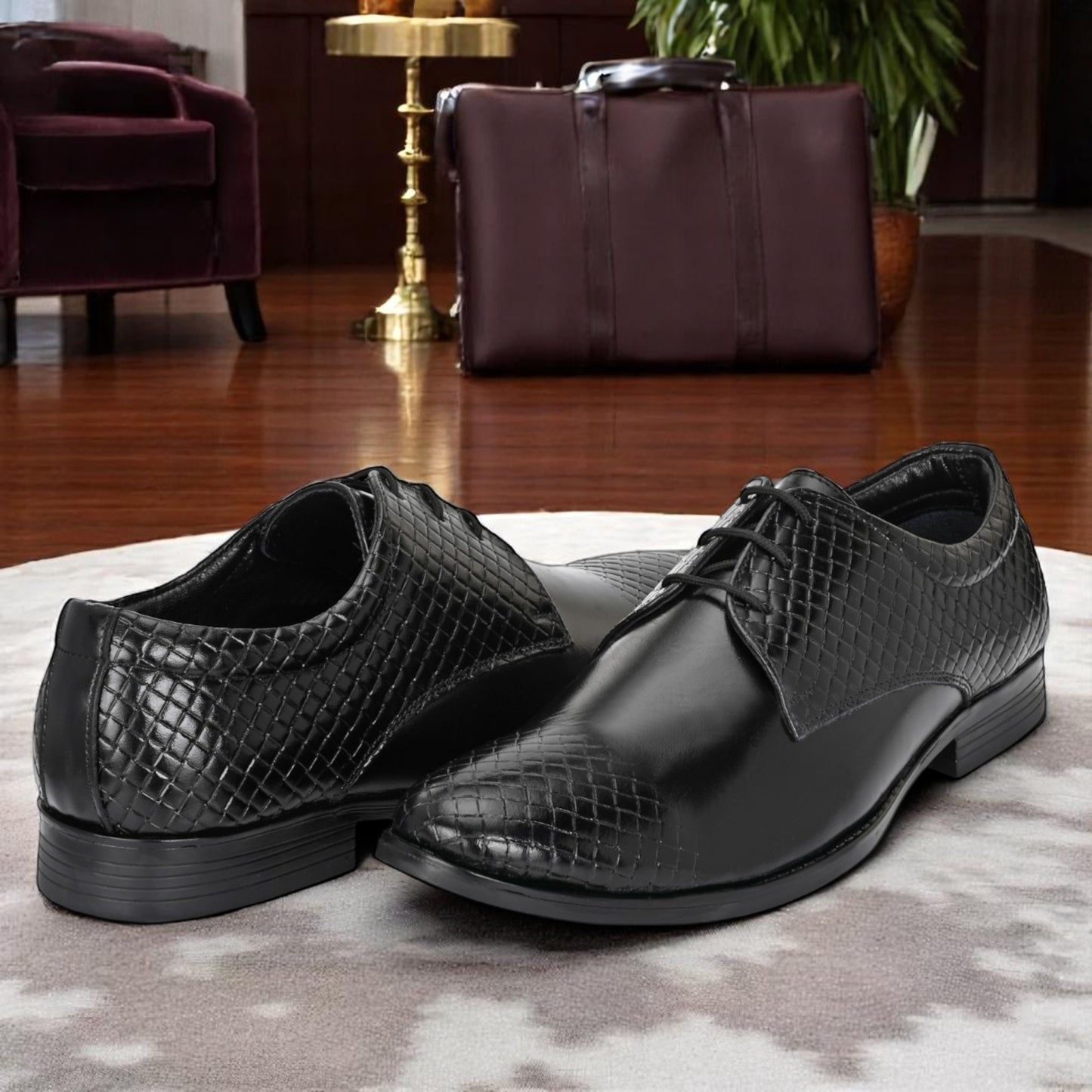 Guava Leather Derby Black Lace-Up Semi Formal Shoes for Men's GV25JA903