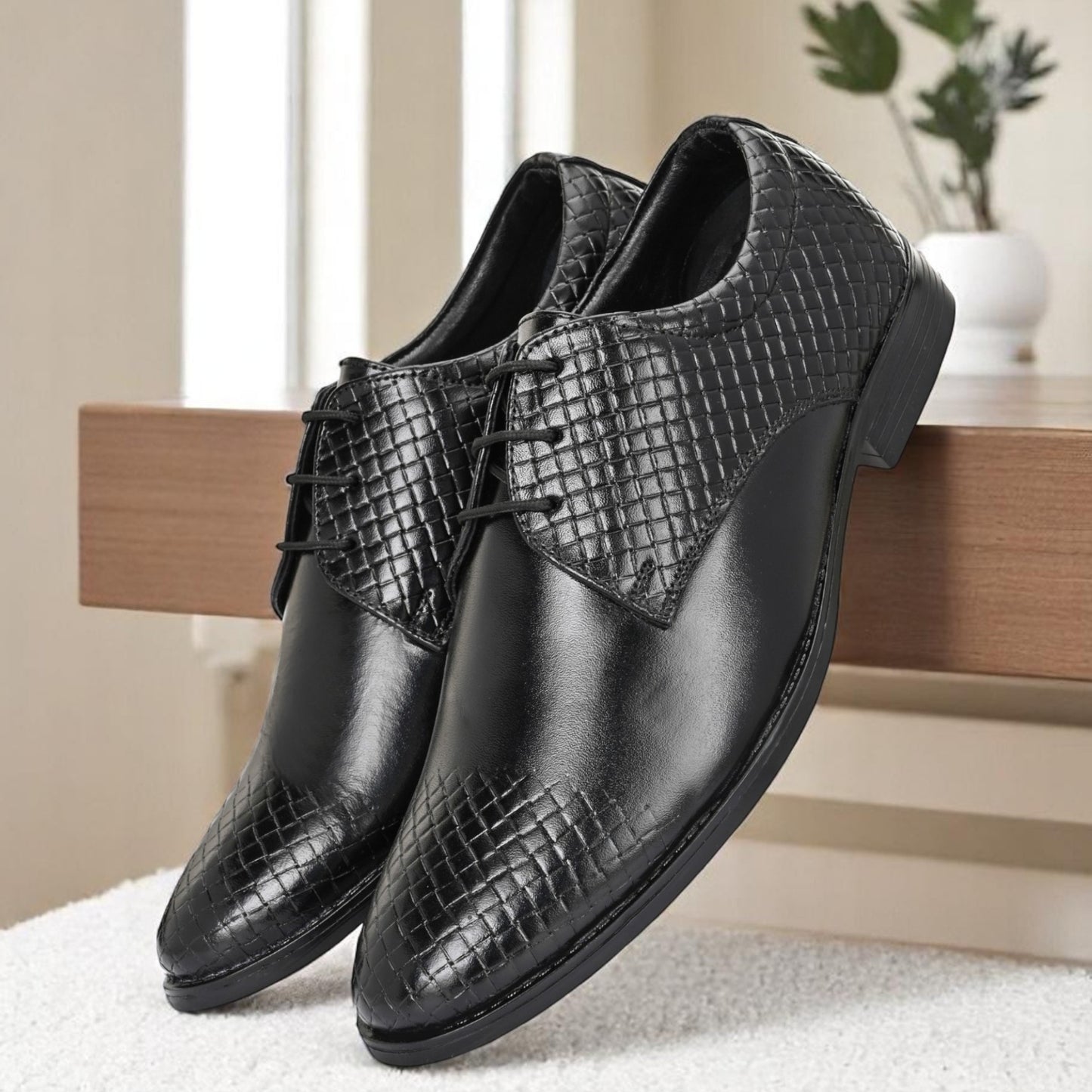 Guava Leather Derby Black Lace-Up Semi Formal Shoes for Men's GV25JA903