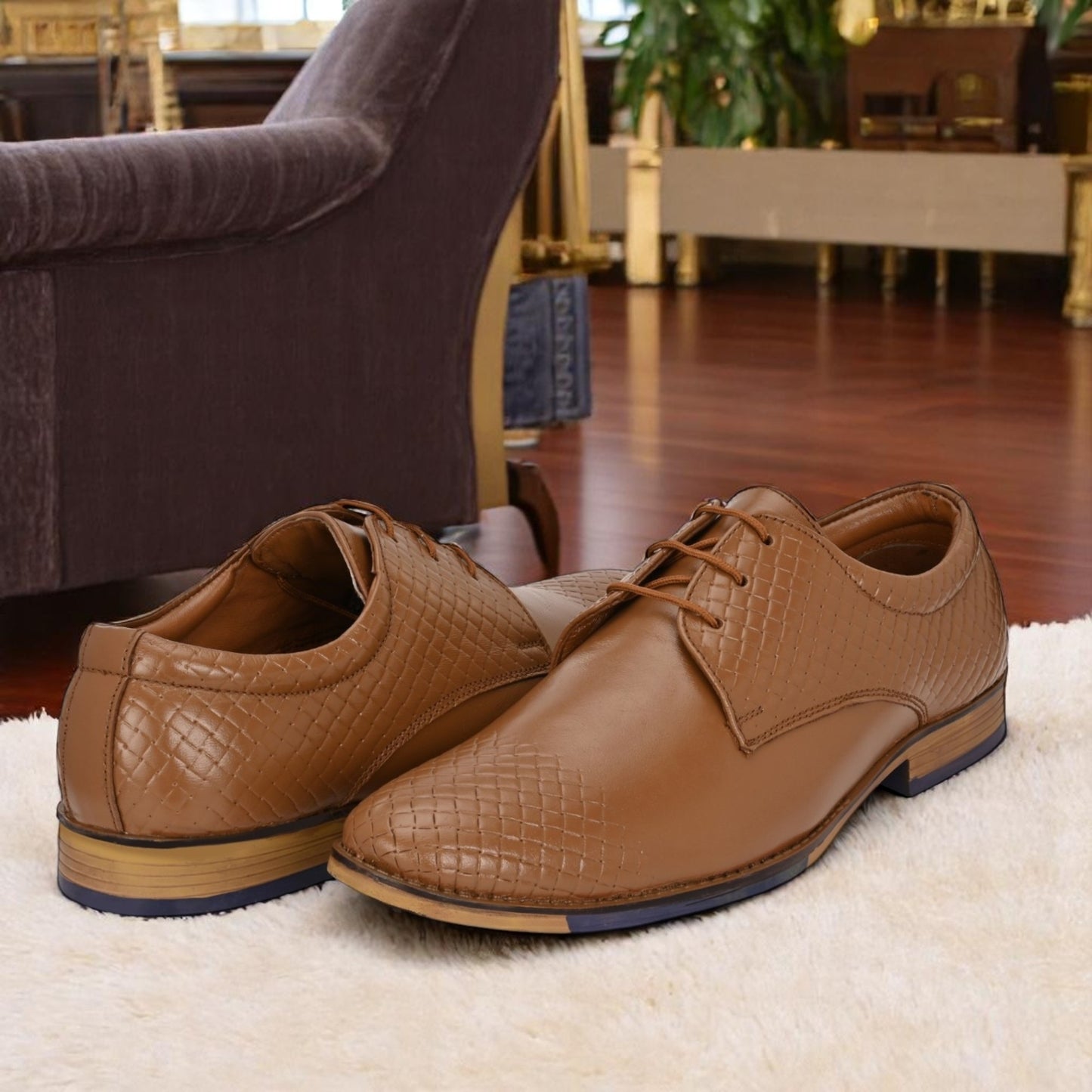 Guava Leather Derby Tan Lace-Up Semi Formal Shoes for Men's GV25JA904