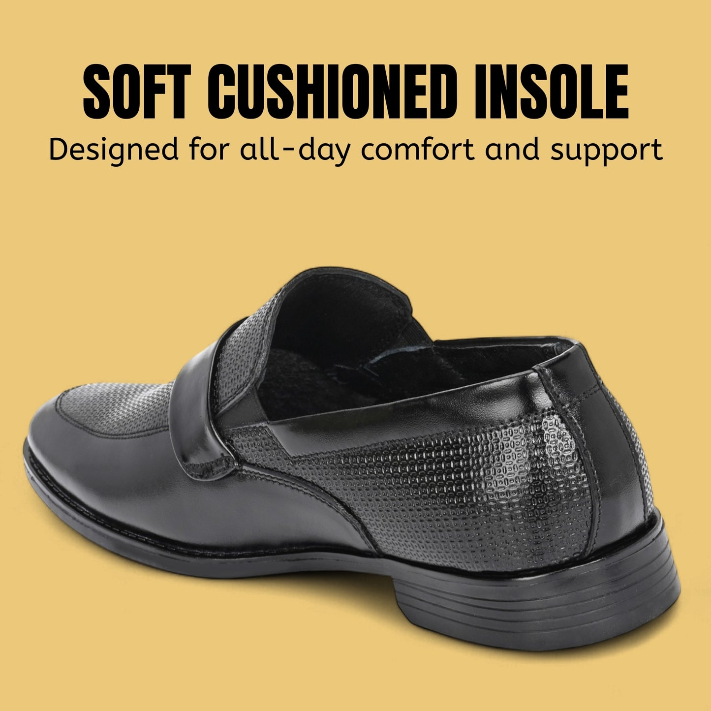 Guava Leather Mocassin Black Slip-On Semi Formal Shoes for Men's GV25JA905