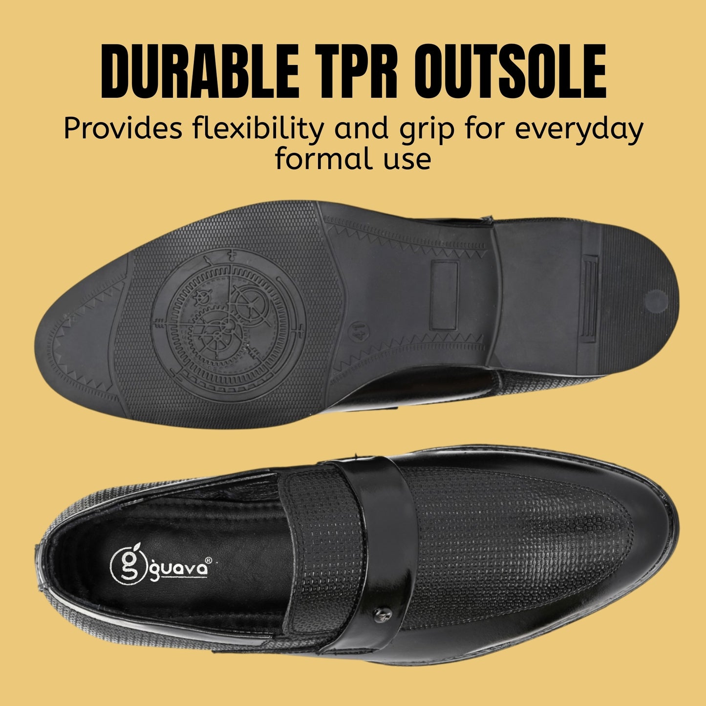 Guava Leather Mocassin Black Slip-On Semi Formal Shoes for Men's GV25JA905