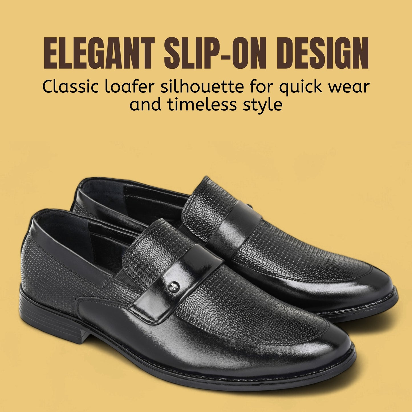 Guava Leather Mocassin Black Slip-On Semi Formal Shoes for Men's GV25JA905