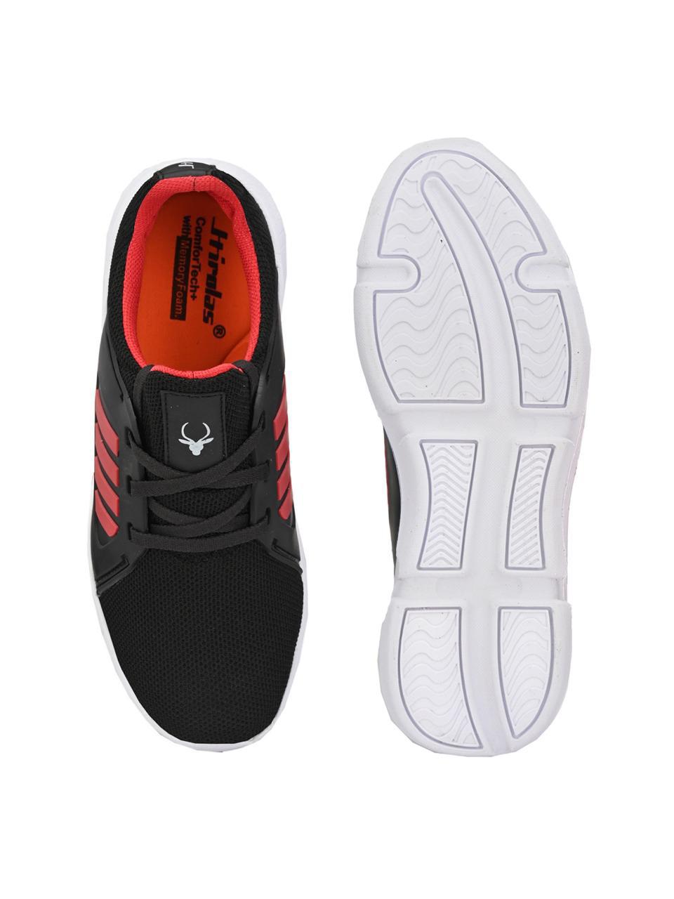 Hirolas® Men's Black/Red Mesh Running/Walking/Gym Lace Up Sport Shoes (HRL2003BLR)