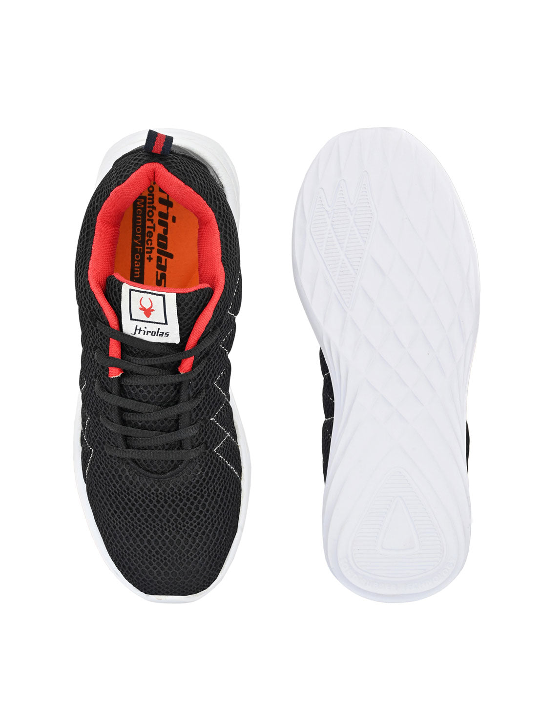 Hirolas® Men's Black Mesh Running/Walking/Gym Lace Up Sport Shoes (HRL2017BLK)