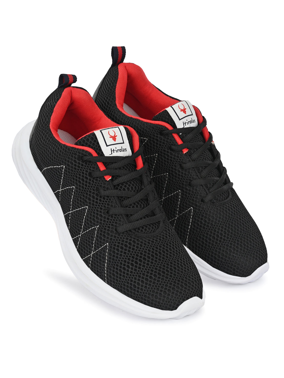 Hirolas® Men's Black Mesh Running/Walking/Gym Lace Up Sport Shoes (HRL2017BLK)