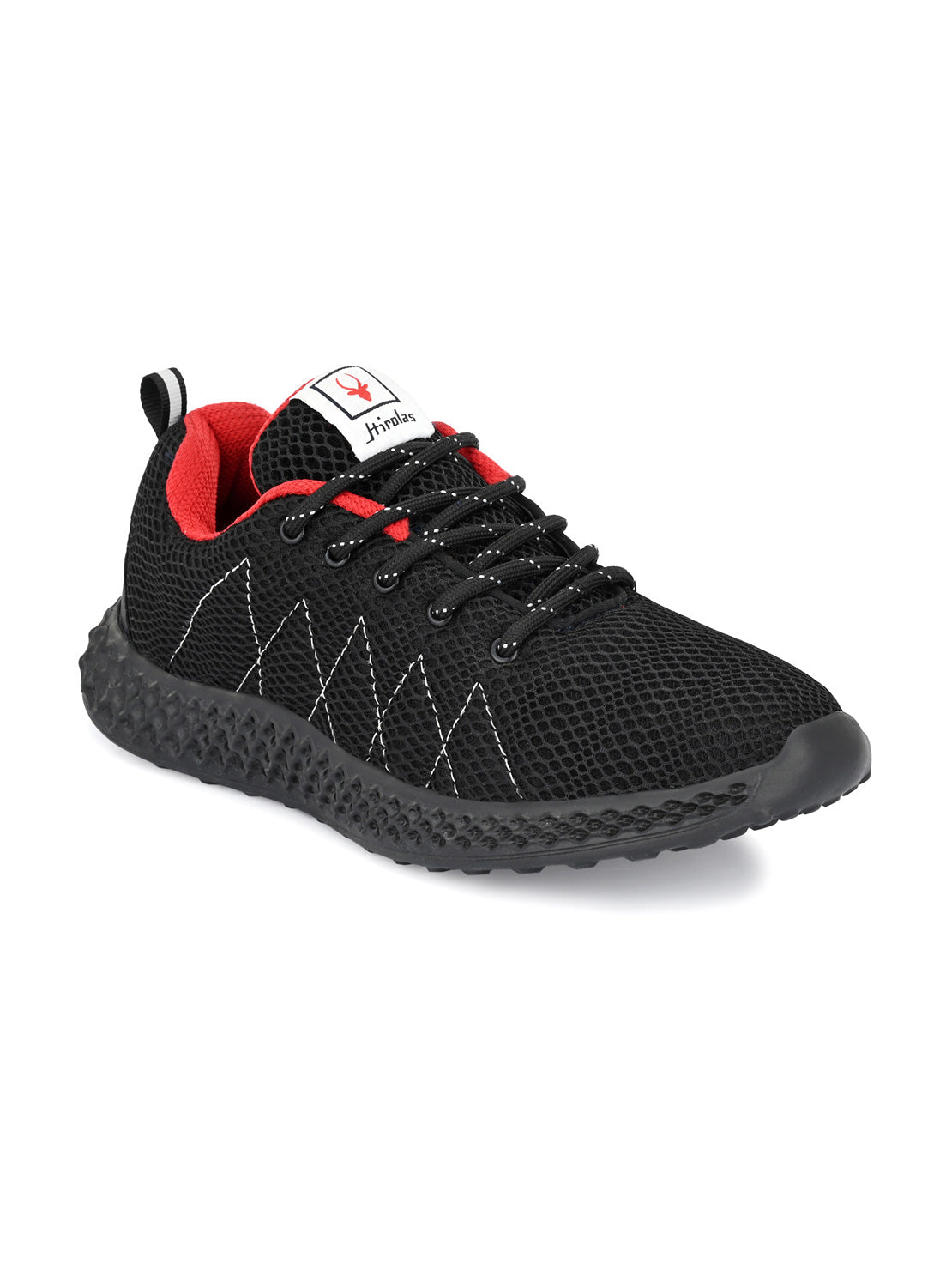Hirolas® Men's Black Mesh Running/Walking/Gym Lace Up Sport Shoes (HRL2025BLK)