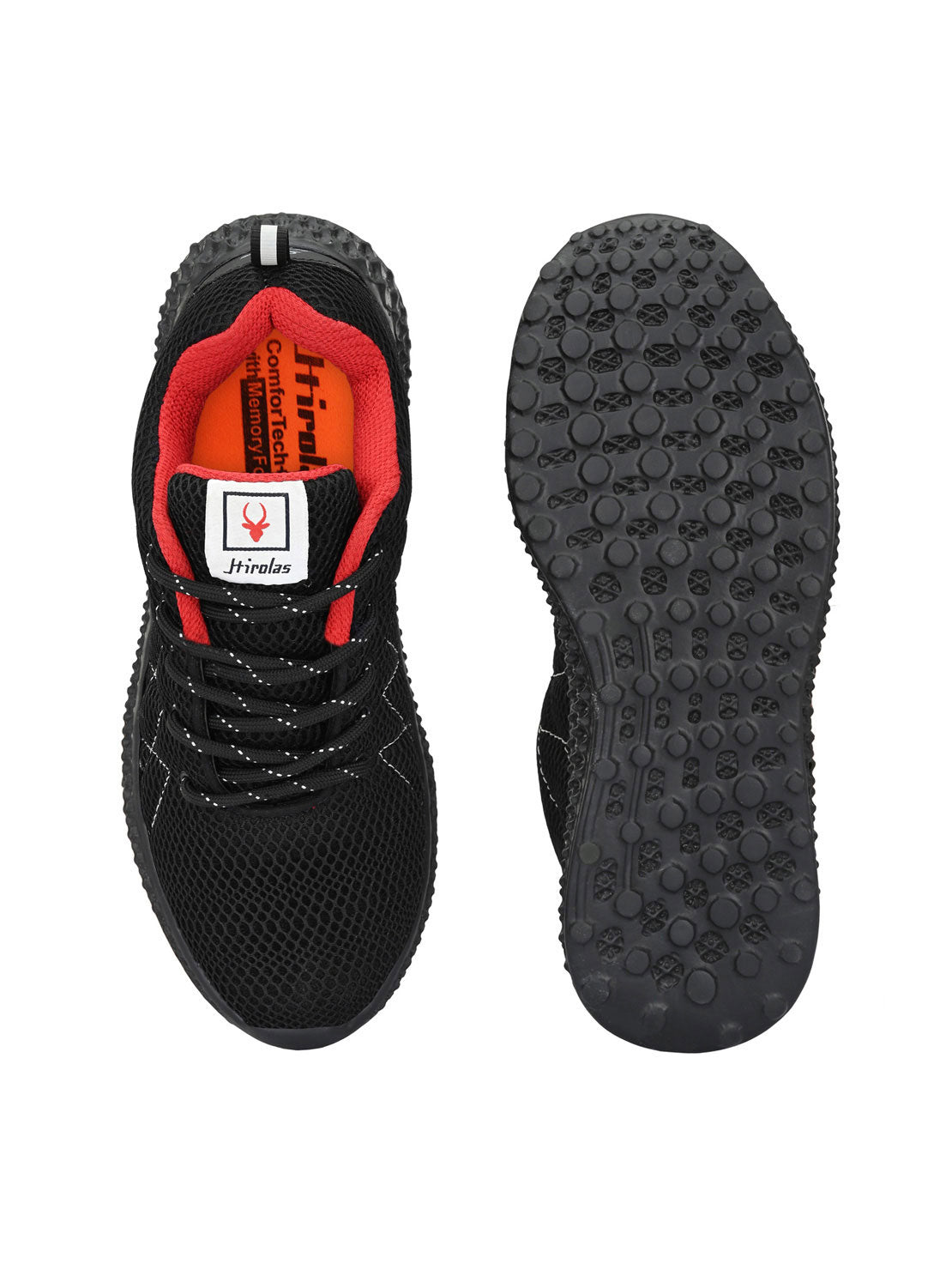 Hirolas® Men's Black Mesh Running/Walking/Gym Lace Up Sport Shoes (HRL2025BLK)