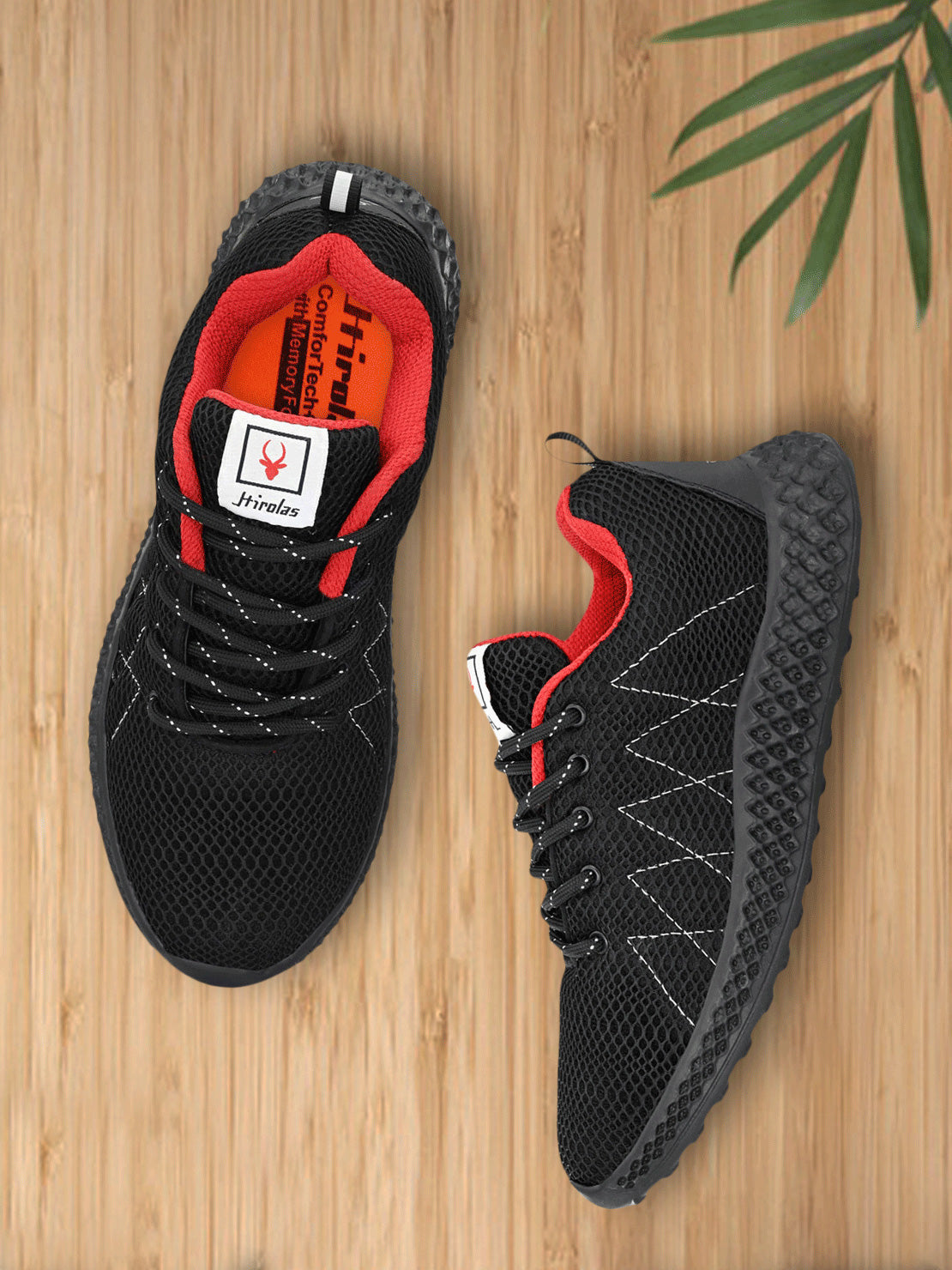 Hirolas® Men's Black Mesh Running/Walking/Gym Lace Up Sport Shoes (HRL2025BLK)