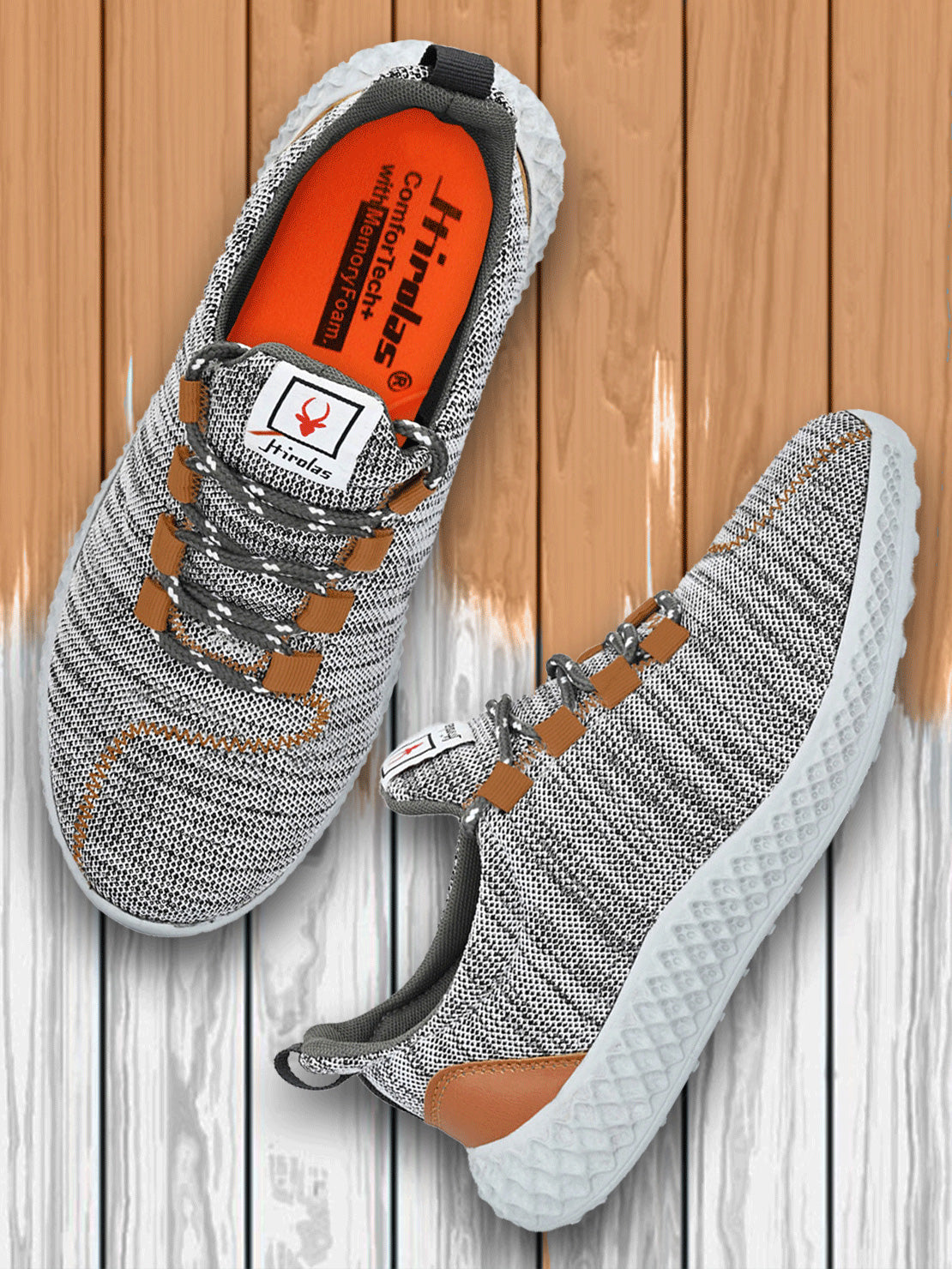 Hirolas® Men's Grey Mesh Running/Walking/Gym Lace Up Sport Shoes (HRL2026GRY)