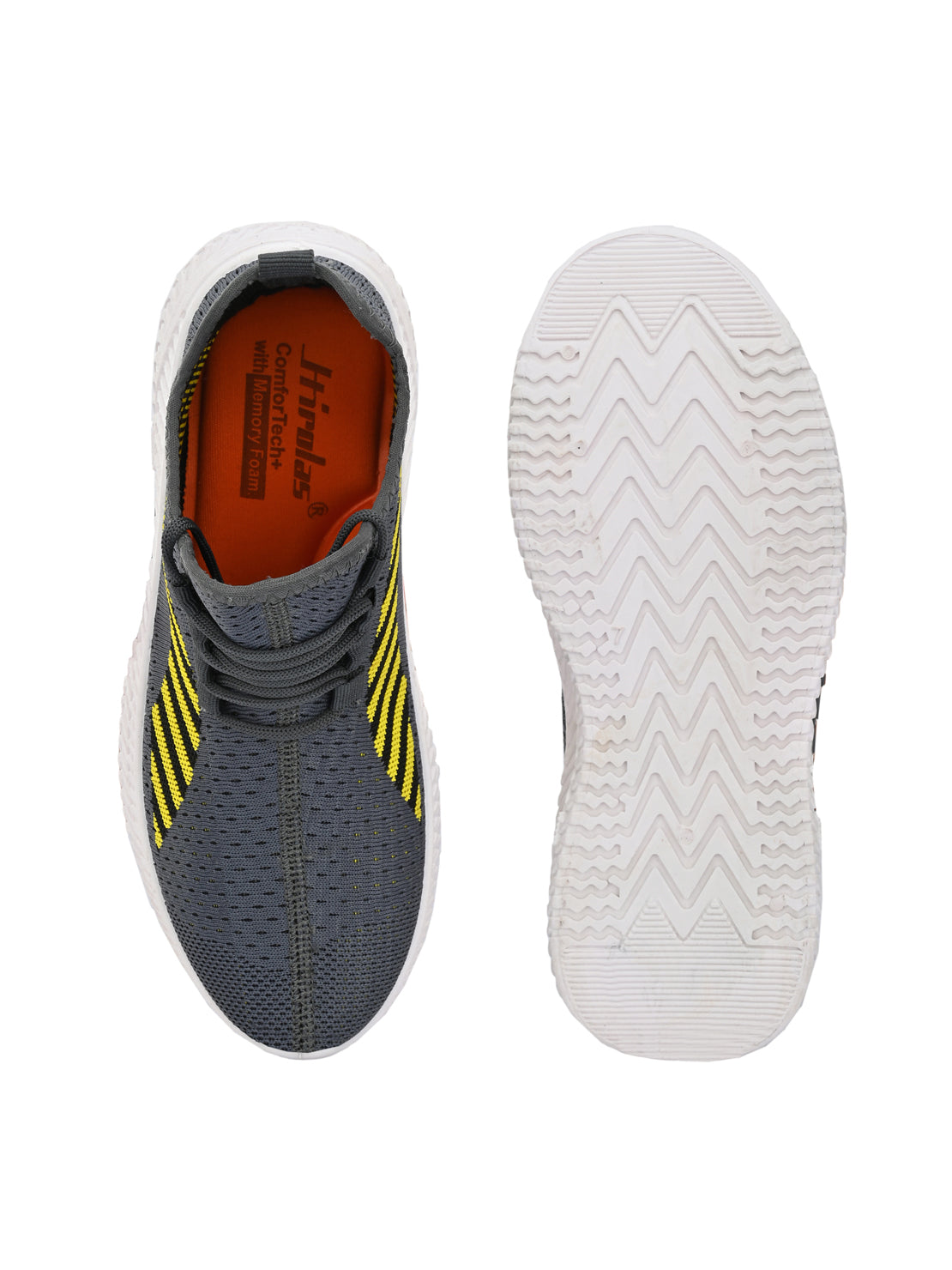 Hirolas® Men's Grey Knitted Running/Walking/Gym Lace Up Sport Shoes (HRL2038GRY)