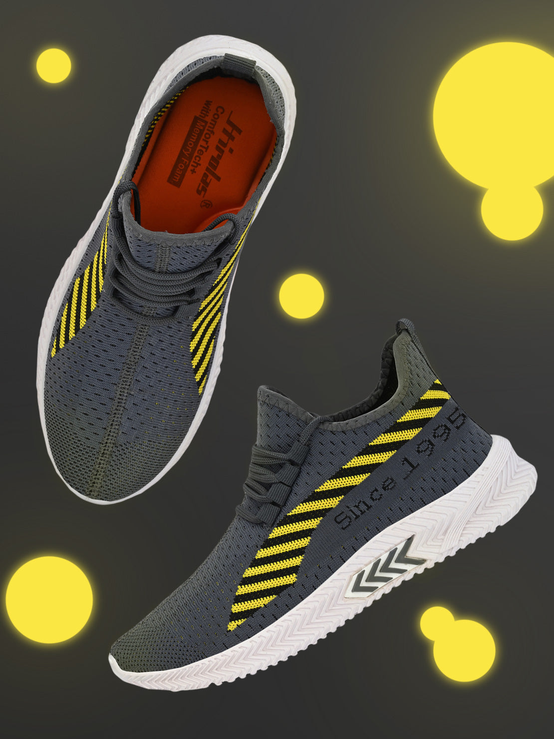 Hirolas® Men's Grey Knitted Running/Walking/Gym Lace Up Sport Shoes (HRL2038GRY)