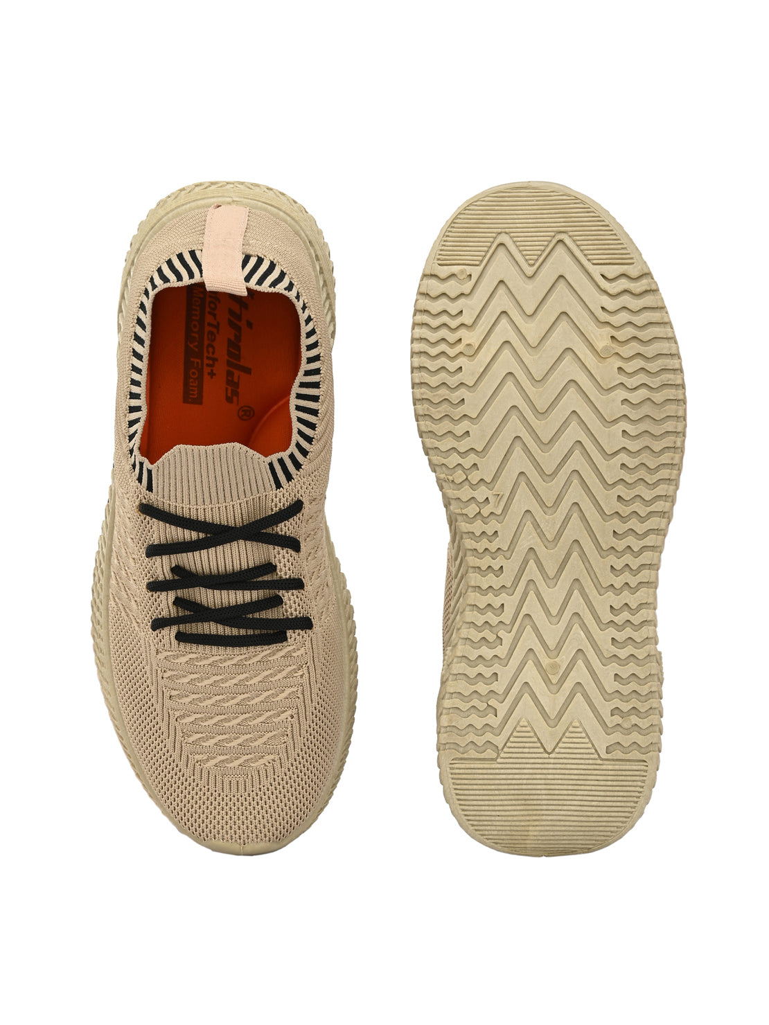 Hirolas® Men's Beige Knitted Running/Walking/Gym Lace Up Sport Shoes (HRL2045BGE)