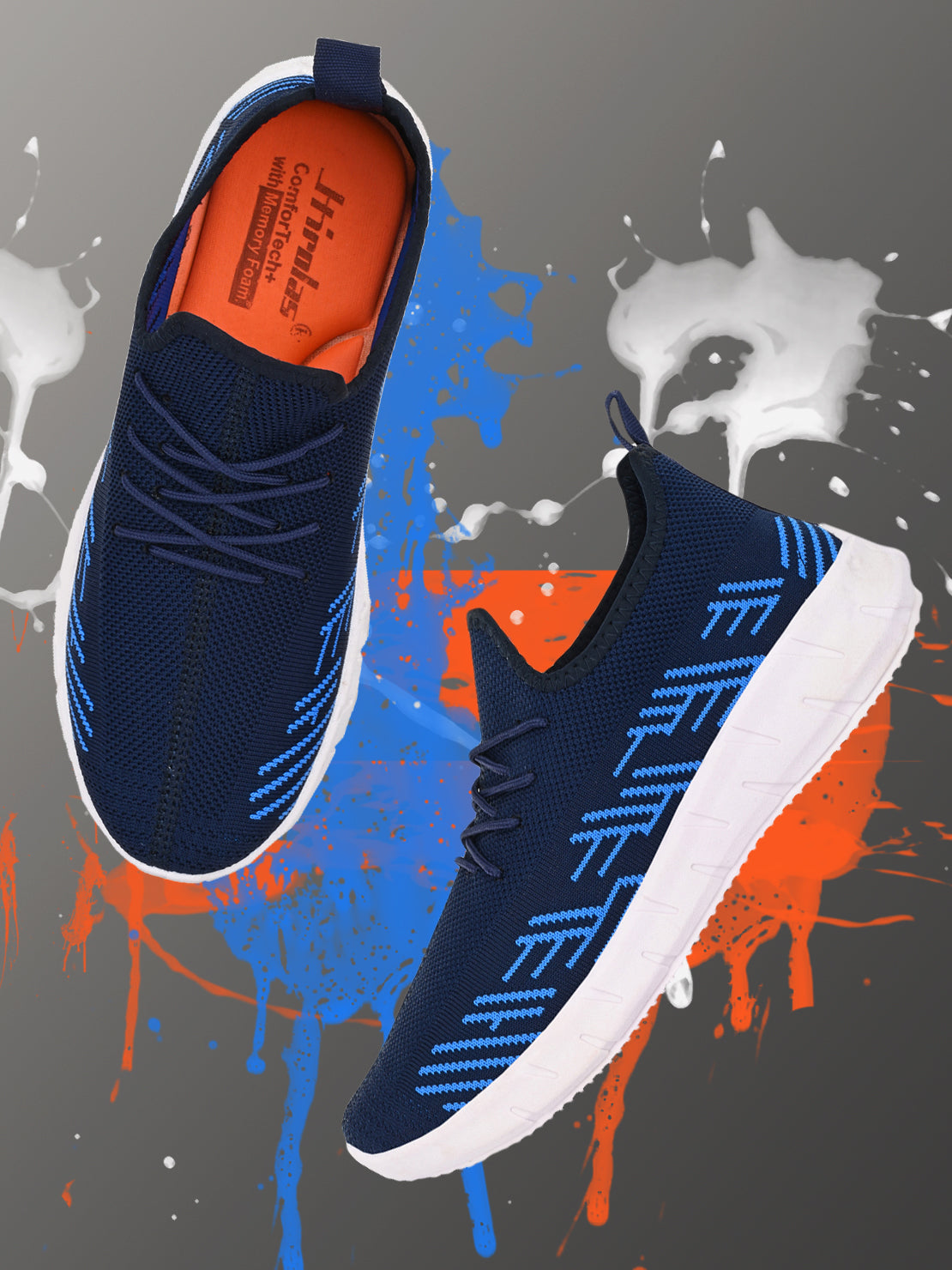 Hirolas® Men's Blue Knitted Running/Walking/Gym Lace Up Sport Shoes (HRL2049BLU)