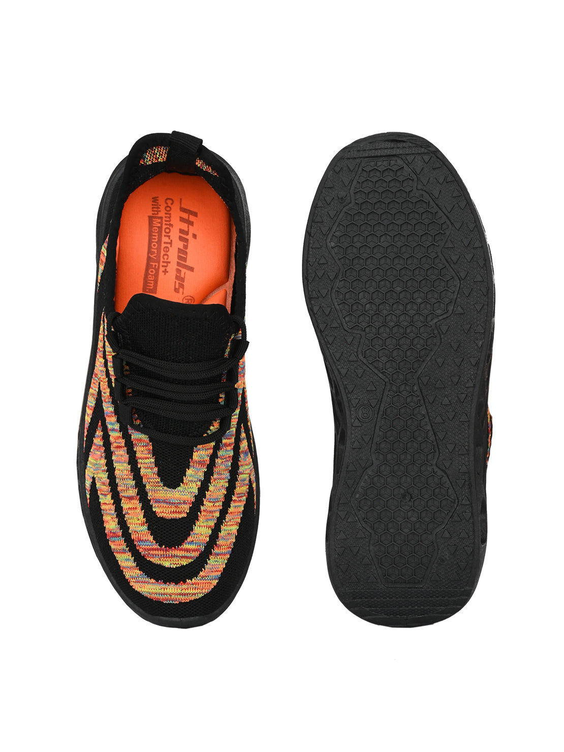 Hirolas® Men's Black Knitted Running/Walking/Gym Lace Up Sport Shoes (HRL2050BLK)