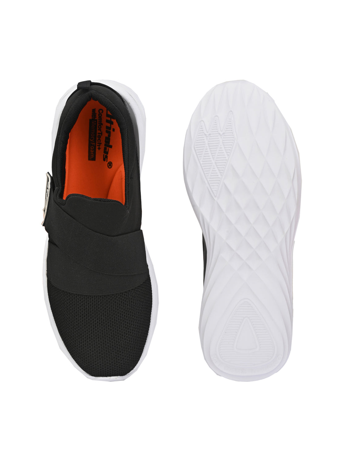 Hirolas® Men's Black Mesh Running/Walking/Gym Slip On Sport Shoes (HRL2058BLK)