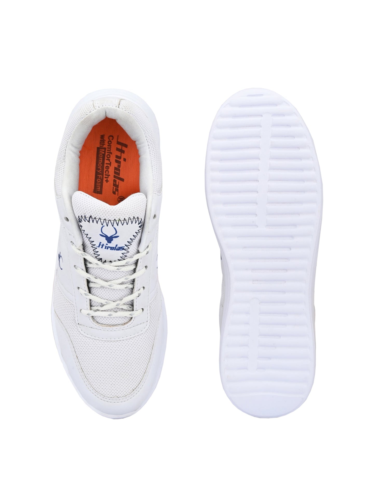 Hirolas® Men's White Synthetic Leather Lace Up Walking Sports Shoes (HRL2075WHT)