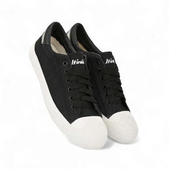 Hirolas Men's Black Canvas Vulcansied Skateboard Lace-Up Sneaker Shoes (HRL2076BLK)