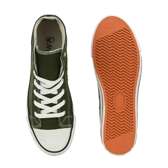 Hirolas Men's Olive Canvas Vulcansied Skateboard Lace Up Ankle Length Sneaker Shoes (HRL2077OLV)