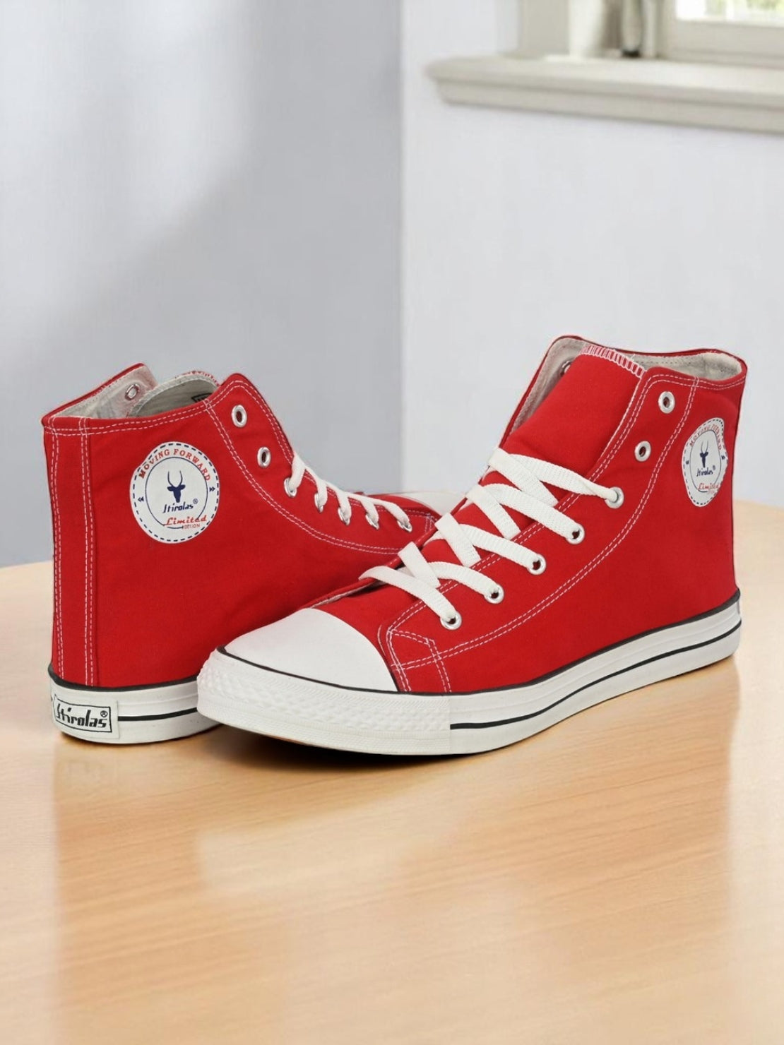 Hirolas Men's Red Canvas Vulcansied Skateboard Lace Up Ankle Length Sneaker Shoes (HRL2077RED)