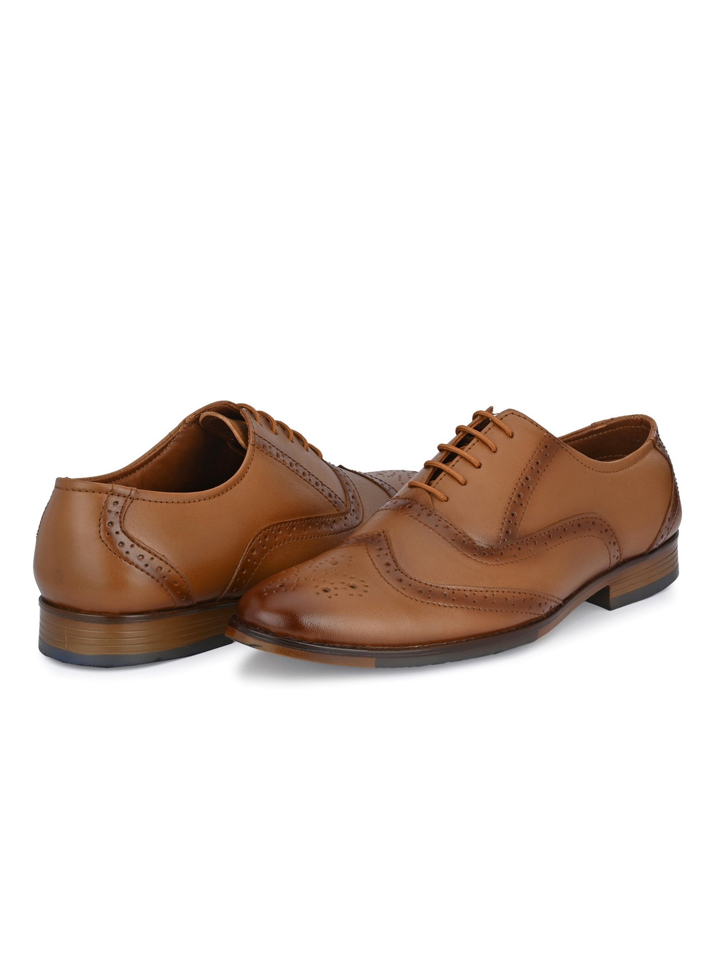 Hirolas Men's Executive Genuine Leather Tan Formal Brogue Shoes