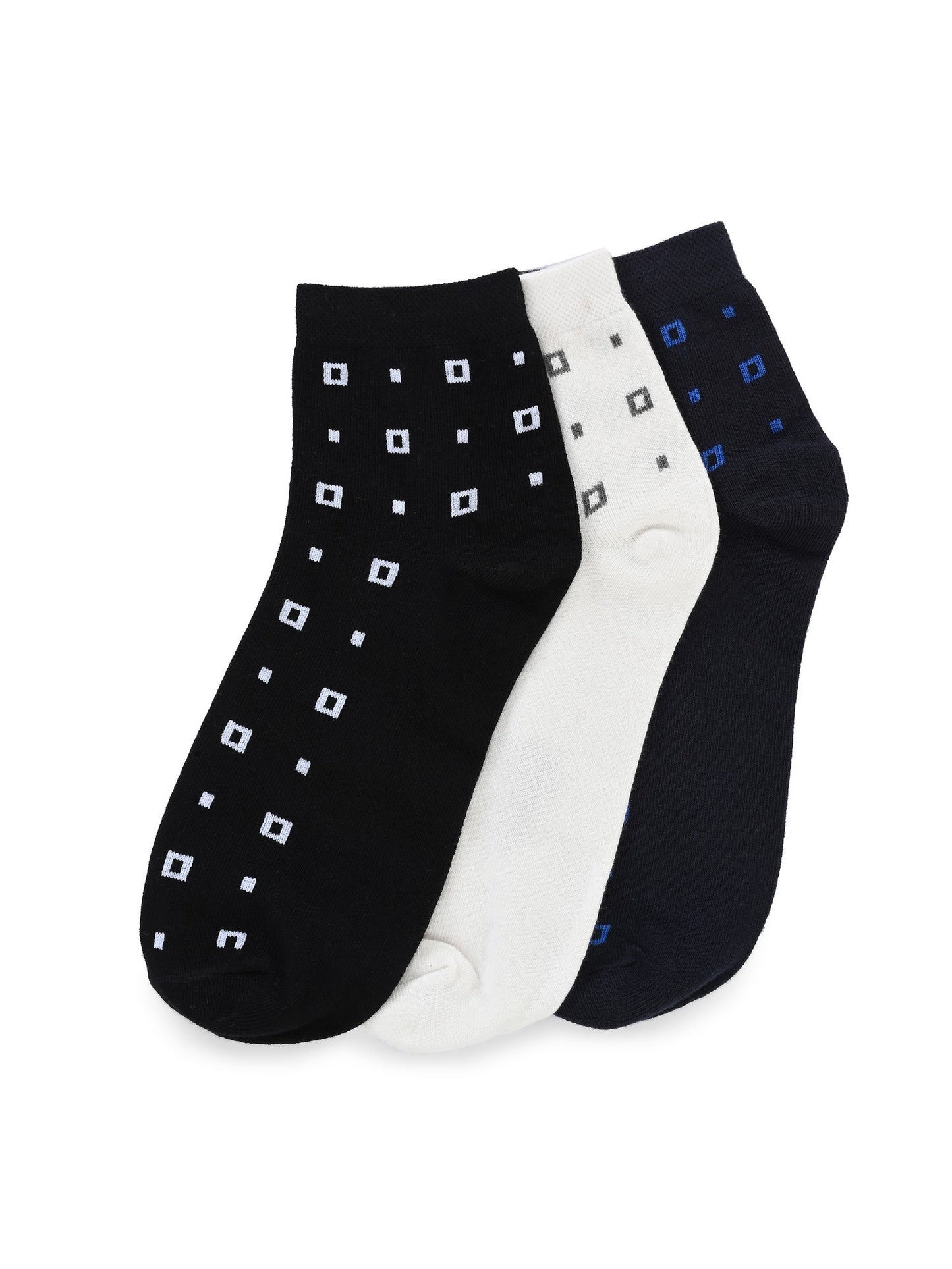 Hirolas Cotton Anti-Odour Breathable Antibacterial cushioned Gym, Sports, Running Ankle length Socks for Men (Free Size) | Made with 100% Combed Cotton and Spandex (Navy, Black, White) - Pack of 3 socks